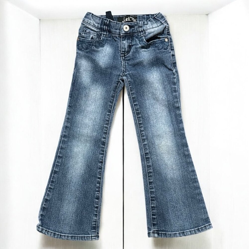 L.E.I. Denim Embroidery Jeans Sz 5R Wide leg Blue Distressed wide leg Ajustable